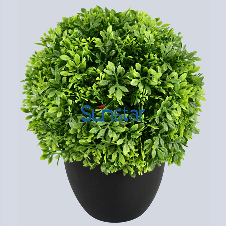 Artificial Plastic Thee Grass Ball Potted 18cm Mini Bonsai Plant Flower for Home Decorative Whole Sale 49624